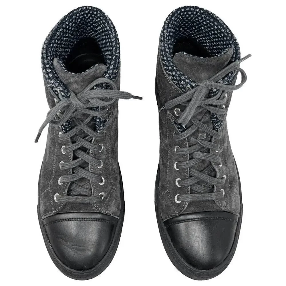 Chanel Suede & Tweed High-Top Sneakers – Gray/Black‎ – Size 40